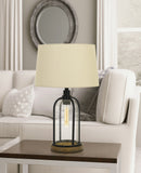 32" Brown Metal Table Lamp With Off White Drum Shade