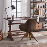 23" Blue Fabric And Natural Swivel Accent Arm Chair