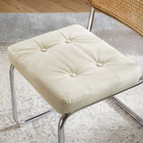 Set of Two Tufted Off White And Silver Upholstered Faux Leather Dining Side Chairs