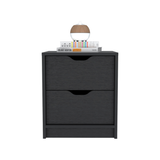 19" Black Two Drawer Faux Wood Nightstand