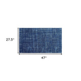 2' X 4' Navy Blue Striped Washable Area Rug With UV Protection