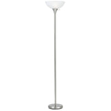 70" Nickel Torchiere Floor Lamp With White Frosted Glass Dome Shade