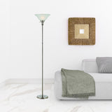 71" Nickel Torchiere Floor Lamp With Clear Frosted Glass Dome Shade