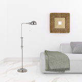 58" Nickel Adjustable Traditional Shaped Floor Lamp With Nickel Dome Shade