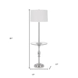 61" Chrome Tray Table Floor Lamp With White Square Shade