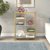 70" Black Metal and Glass Four Tier Etagere Bookcase