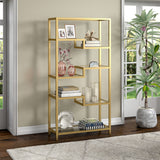 70" Black Metal and Glass Five Tier Etagere Bookcase
