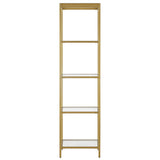 70" Gold Metal and Glass Four Tier Bookcase
