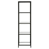 66" Black Metal And Glass Four Tier Etagere Bookcase