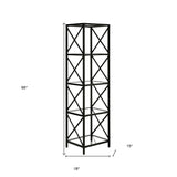 66" Black Metal And Glass Four Tier Etagere Bookcase