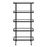 68" Black Metal And Glass Five Tier Standard Bookcase
