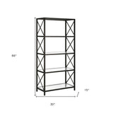 66" Black Metal and Glass Five Tier Etagere Bookcase