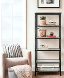 66" Black Metal and Glass Five Tier Etagere Bookcase