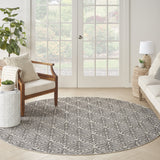 8' Charcoal Round Floral Power Loom Area Rug