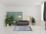 5' x 7' Gray Ivory and Blue Floral Power Loom Distressed Washable Area Rug