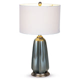 28" Blue Gray Ceramic LED Table Lamp With White Drum Shade