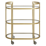 Brass Steel And Glass Oval Rolling Bar Cart
