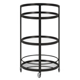 Black Steel And Glass Round Rolling Bar Cart