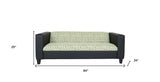 84" Green and White Faux Leather And Black Geometric Sofa