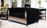 72" Black Velvet Leopard Loveseat