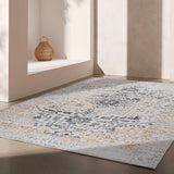 7' x 10' Gray and Gold Oriental Area Rug