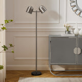 76" Chrome and White Arched Floor Lamp With Silver Metallic Dome Shade