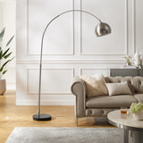 58" Chrome and Black Two Light Floor Lamp With Silver Bell Shade