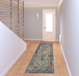 8' Gray Floral Power Loom Runner Rug