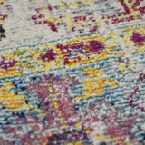 7' Gray Round Floral Power Loom Area Rug