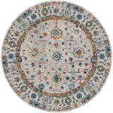 7' Orange and Ivory Round Floral Power Loom Area Rug
