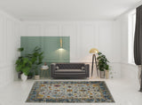 8' x 11' Blue and Orange Floral Power Loom Area Rug