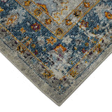 8' x 11' Blue and Orange Floral Power Loom Area Rug