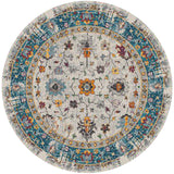 7' Blue and Orange Round Floral Power Loom Area Rug