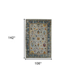 7' Blue and Orange Round Floral Power Loom Area Rug
