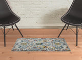 2' x 3' Orange and Ivory Floral Power Loom Area Rug