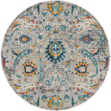 7' Orange and Ivory Round Floral Power Loom Area Rug