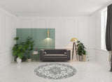 7' Gray Round Medallion Power Loom Area Rug