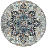 7' Gray Round Medallion Power Loom Area Rug