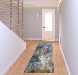 8' Blue and Pink Abstract Power Loom Runner Rug