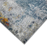 7' Blue and Pink Round Abstract Power Loom Area Rug