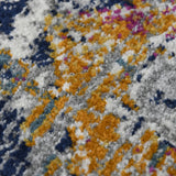 8' Blue and Orange Geometric Power Loom Runner Rug