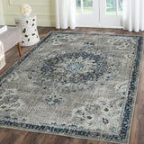 8' Teal Blue Medallion Power Loom Runner Rug