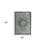 8' Teal Blue Medallion Power Loom Runner Rug