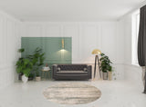 8' Ivory Round Striped Power Loom Area Rug