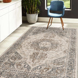 5' x 7' Beige Medallion Power Loom Area Rug