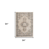 8' Beige Round Medallion Power Loom Area Rug