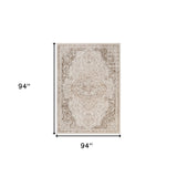 8' Cream Round Medallion Power Loom Area Rug