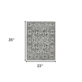 2' x 3' Gray Floral Power Loom Area Rug