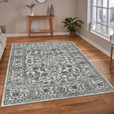5' x 7' Gray Floral Power Loom Area Rug