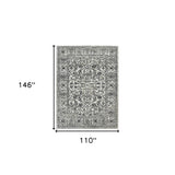 9' x 12' Gray Floral Power Loom Area Rug With Fringe